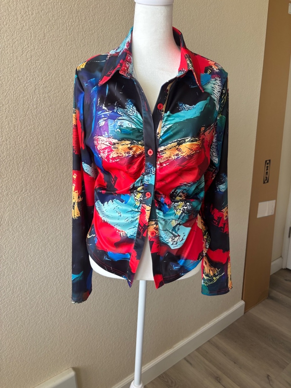 Vibrant Abstract Multicolor Button-Up Blouse
